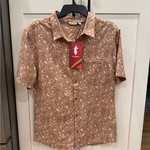Men’s Cotopaxi Tan Patterned Casual Button Down Shirt, Medium